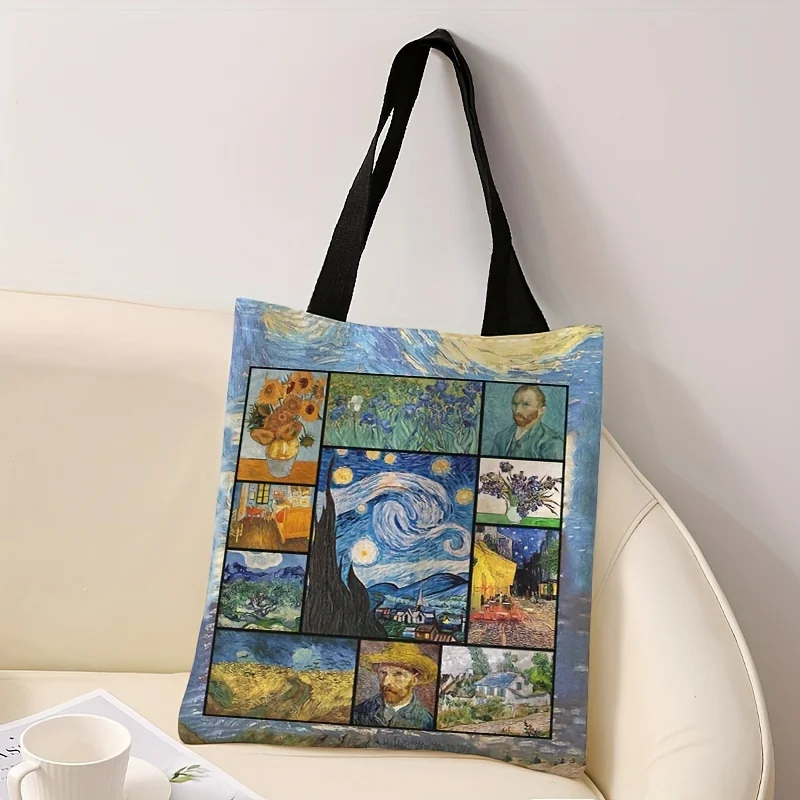 Tote Bag University Tote Bag Grocery Van Gogh Art Print Reusable Multi Functional Handbag Starry Night Sunflowers Design