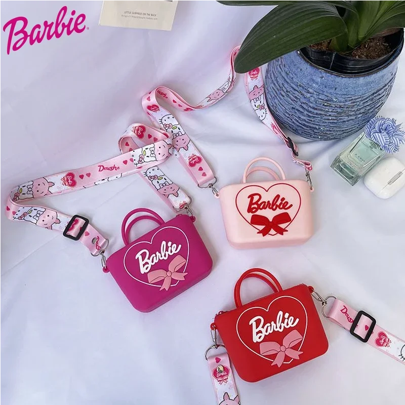 MINISO Barbie girl cute letter print fashionable and versatile one-shoulder cross-body portable change storage silicone bag