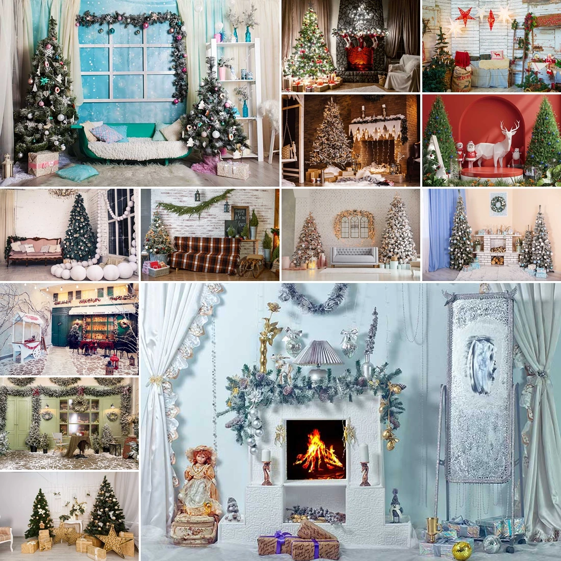 

MOON.QG Christmas Party Backdrop Interior Fireplace Xmas Trees Sofa Backgrounds For Photographs Photo Shooting Accessories