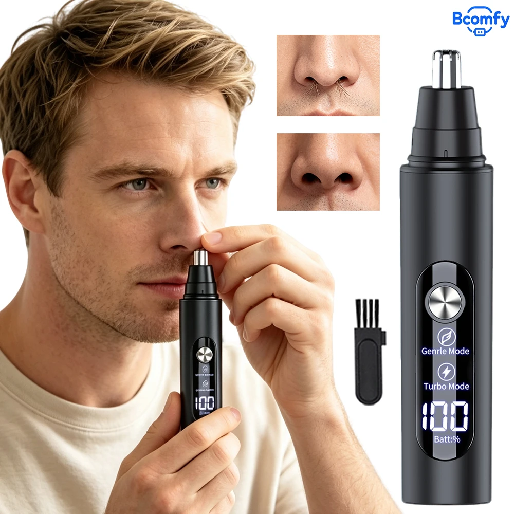 Electric Nose Hair Trimmer Digital Display Waterproof Nose Ear Hair Remover Mini Painless Facial Hair Clipper for HomeTravel Use