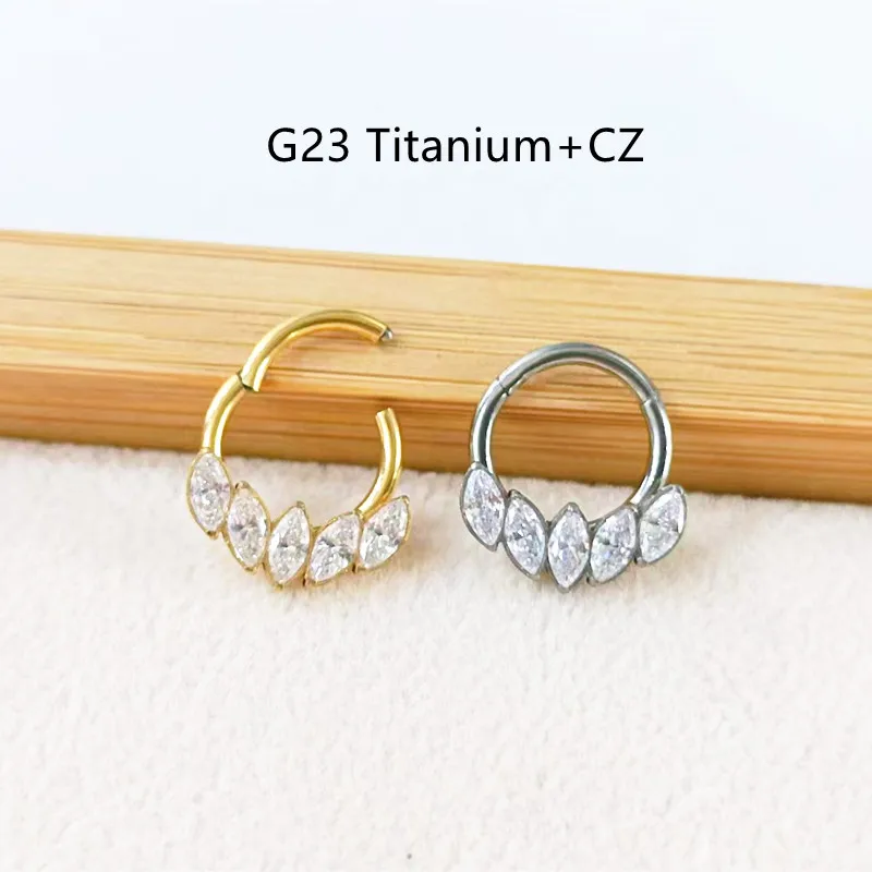 

10pcs New G23 F136 Oval CZ Gems Nose Hoop Septum Clicker Ring Earring Ear Tragus Helix Cartilage 16Gx8mm Body Piercing Jewelry