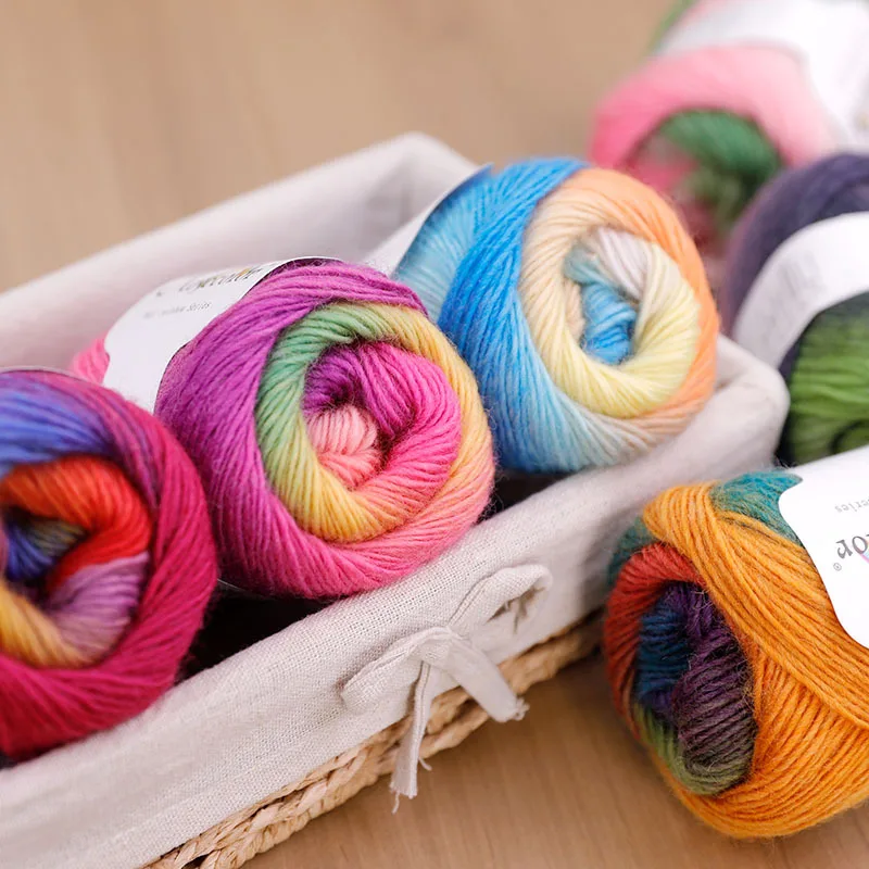 

500g 10pcs Rainbow Pure Wool Thread Long Dyed Outerwear Ladies' Shawl First Scarf Line 100% Wool Sweater Thread Gradient