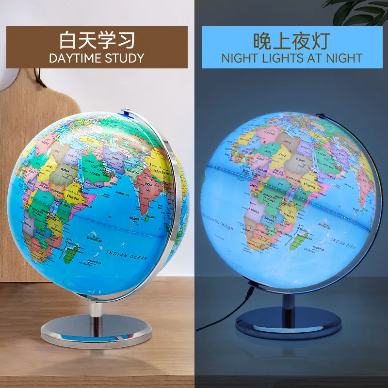 20/25/32cm lamp World Globe English Version World Map Globe With Led Light Geography Educational Teaching Decorations Supplies