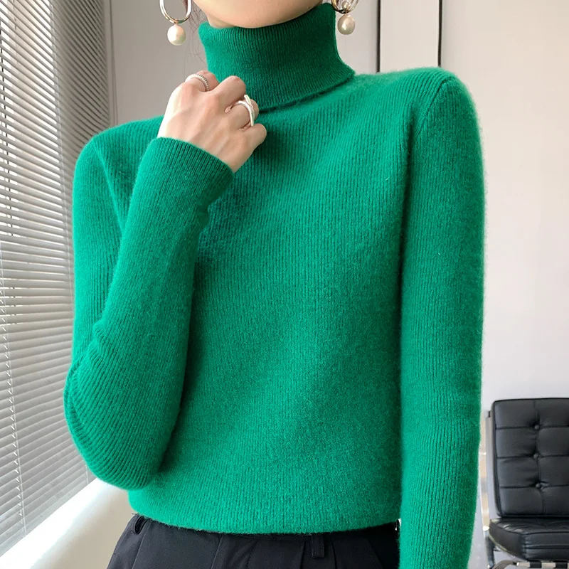 

Women Sweater 100% Pure Wool Knitted Pullover 2022 New Turtleneck Elasticity Sweaters Female Warm Soft Basic Jumper Slim Femme