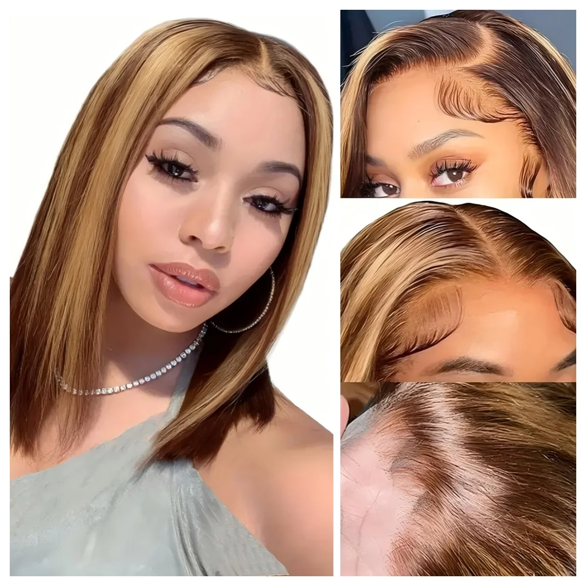 

Парик Timopol ручной работы, без клея, из искусственных волос с мелированием - парик в стиле боб, парик с кружевной передней частью 13x4 дюйма. P4/27. Цвет