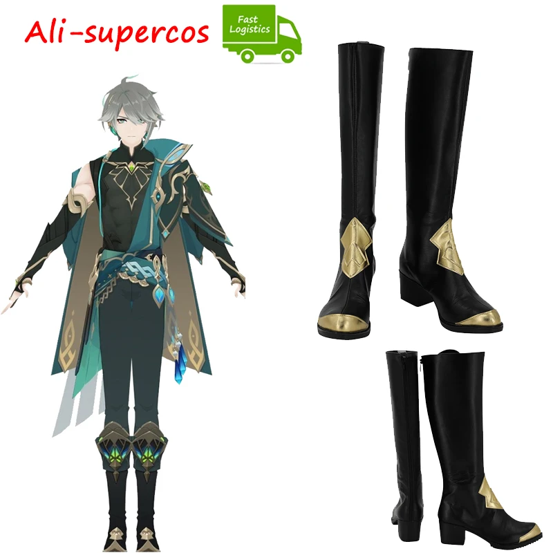 Alhaitham Cosplay Shoes Game Genshin Impact Role Play stivali lunghi puntelli Costume Halloween Party Suits accessori Custom Made