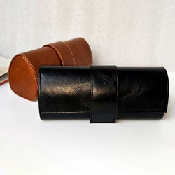 Estuche de gafas de sol hecho a mano de cuero Vintage para hombres, caja dura de gafas de gran tamaño, Color marrón y negro, regalo de Año