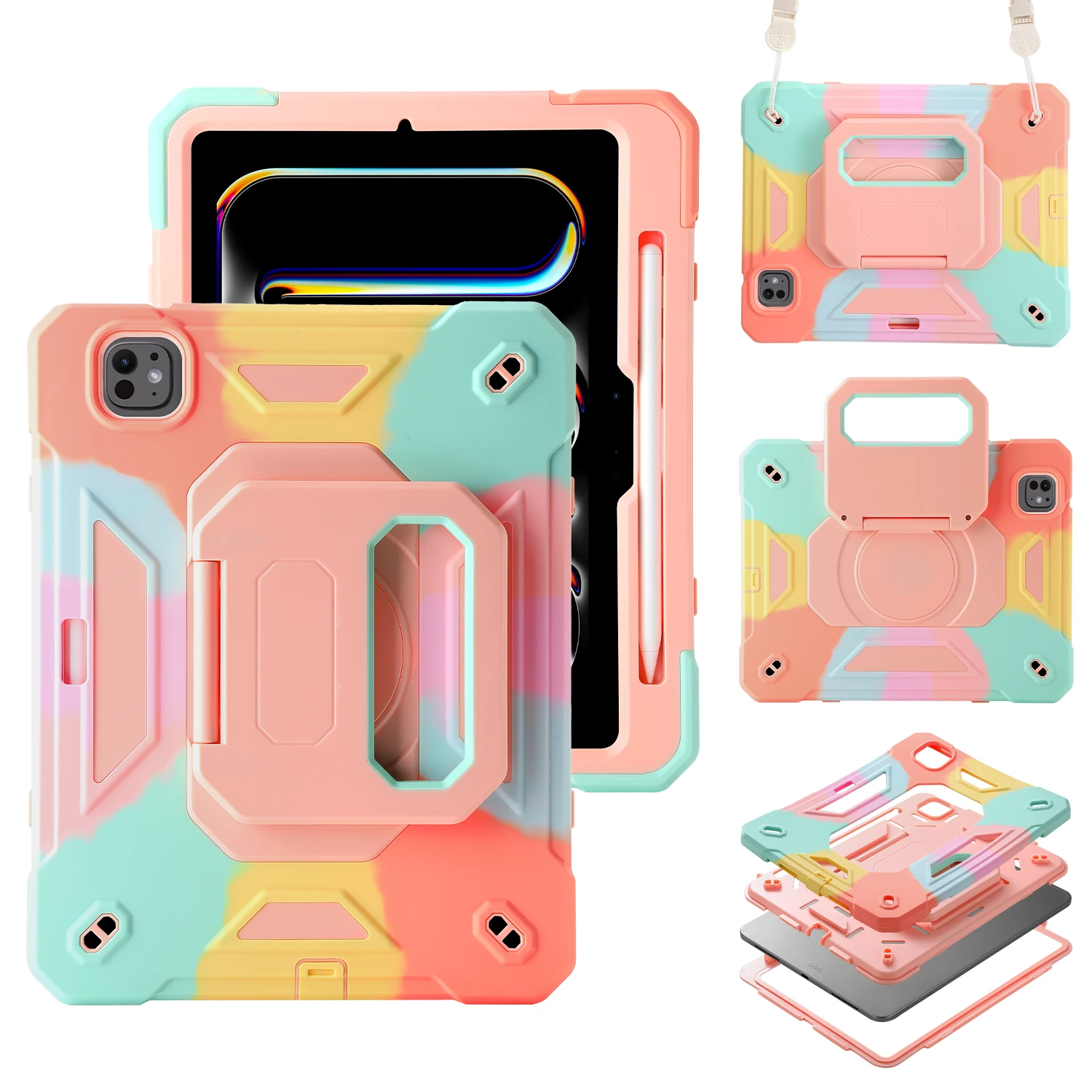 

360 Rotation Stand Tablet Case For iPad 7th 8th 9th 10th 10.2 inch Case Pro 2024 11 M4 Air 6th Kickstand Shockproof Hard Cover
