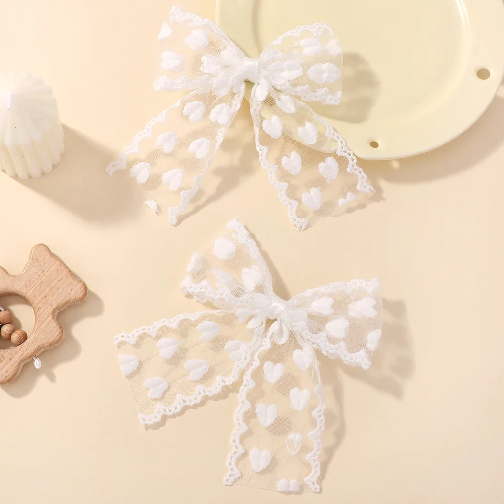 

2Pcs/Set Cute Solid Lace Heart Bowknot Hair Clips for Baby Girls Handmade Bows Hairpin Barrettes Headwear Kids Hair Accessories