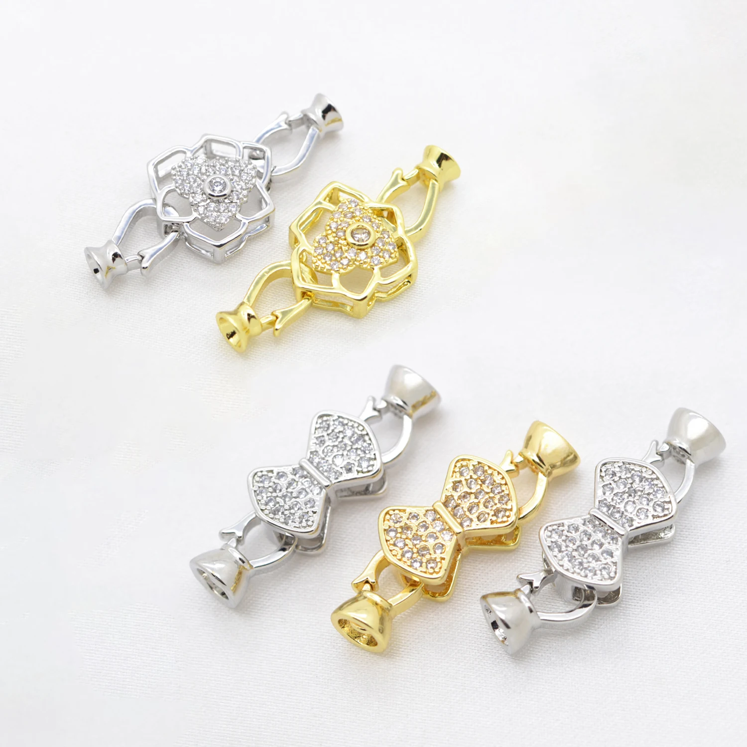 

2 Pcs Brass Zircon Multiple Styles Bracelet Connector Flower Clasp High Quality DIY Gold Silver Color Jewelry Making Findings