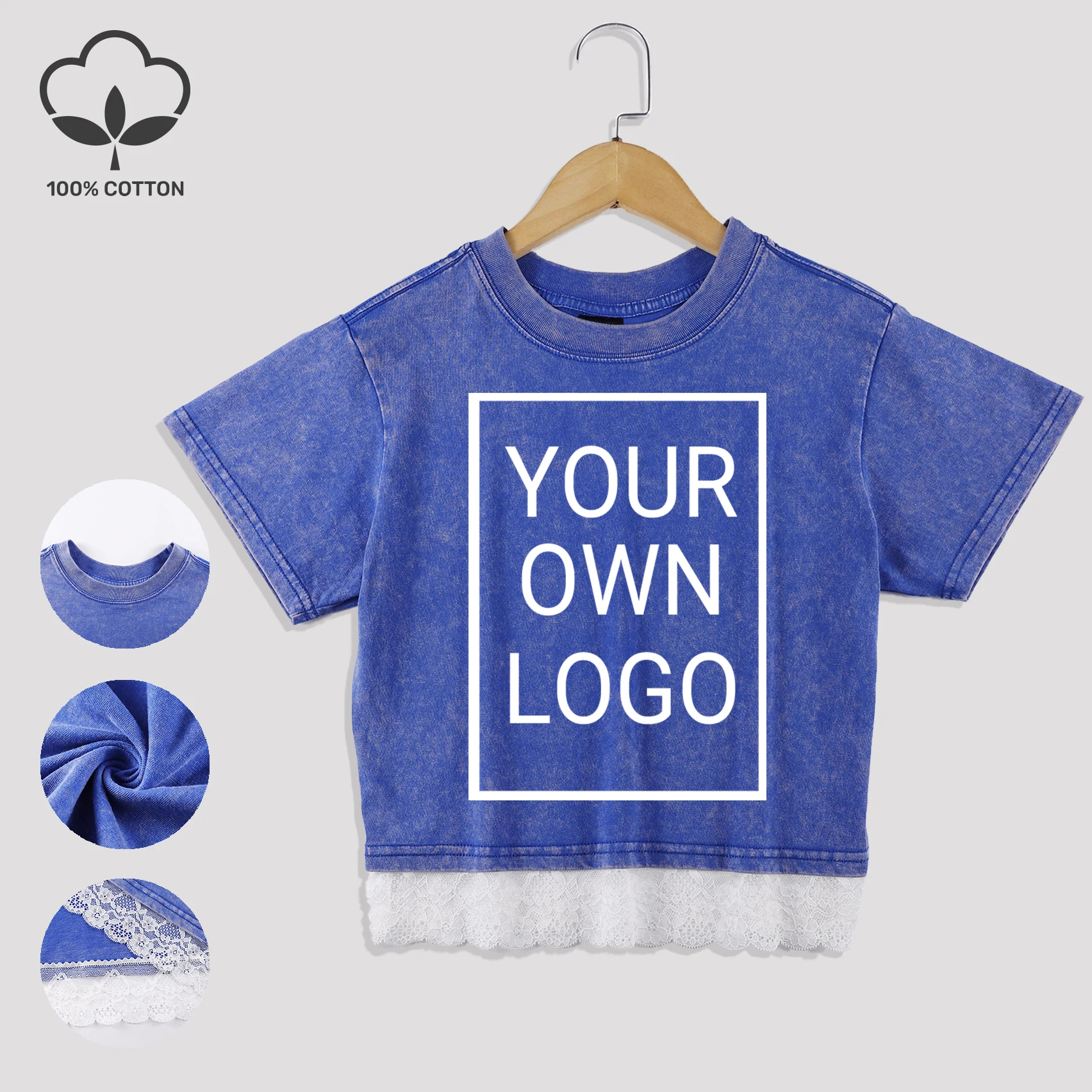 

DIY Custom The Logo Text Women Washed T Shirts Slim Cotton Lace T-Shirt Y2K Soft Multicolor Top Summer Crop Woman Short Sleeve