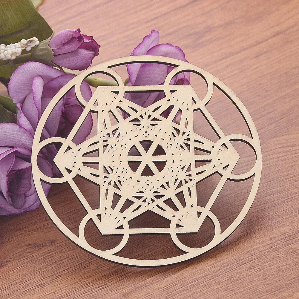 Geometric Round Wooden Boards Sacrosanct Metatron Motifs Crystal Placement Mat Yoga Meditation Energy Hanging Wall Accessories