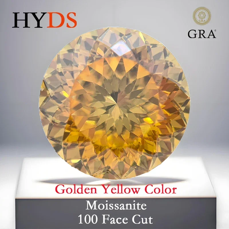 

Moissanite 100 Facet Cut Round Shape Golden Yellow Color Gemstone Charms Beads for Jewelry Making Materials with GRA Certificate