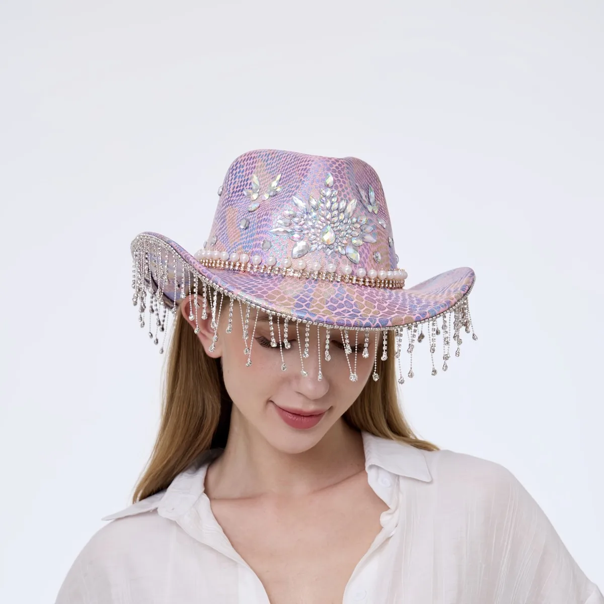 

HongLuan Western Bride Ковбойская шляпа Белая женщина со стразами - Ковбойские аксессуары и деревенские ковбойские шляпы для женщин, взрослых женщин