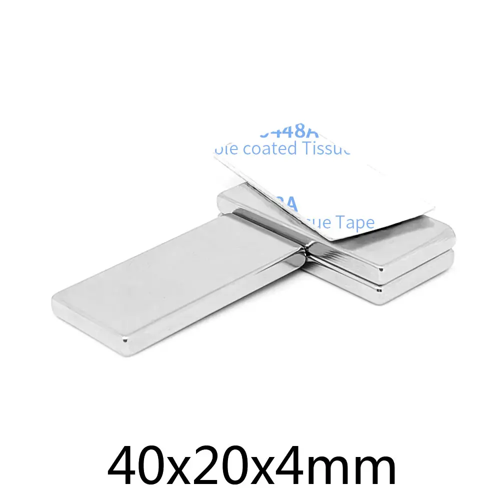 1/2/5/10/15/20PCS 40x20x4mm Block Powerful Strong Magnetic Magnet 40x20x4 Permanent NdFeB Magnet With 3M Self - Adhesive 40*20*4