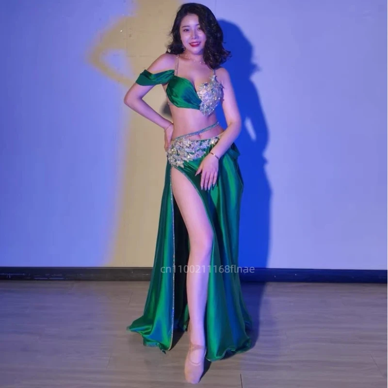 Belly Dance Set, Diamond Inlaid Suspender Bra, Split Style Large Skirt Performance Suit, Oriental Dance Competition Suit