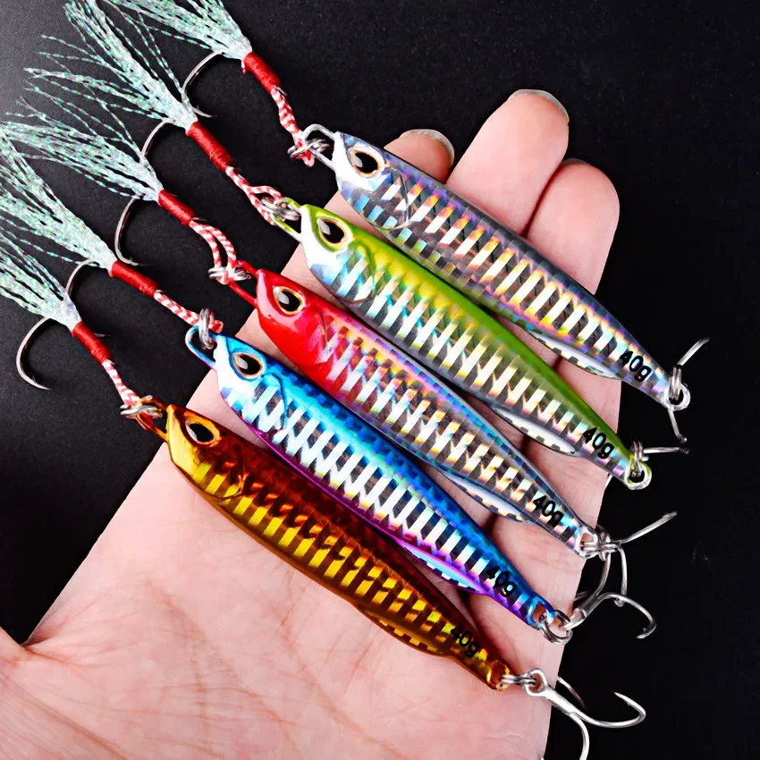 6PCS /lot Fishing Lead Jig Lure Iron Plate Bait 50g 60g Saltwater Jigging Metal Lure Slow Shaking Bait With Hooks