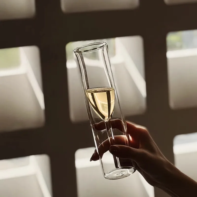 Double Wall Insulated Champagne Glasses Crystal Design Tulip Flute Cups for Wedding Party Toast Shatter Resistant Dishwasher Saf