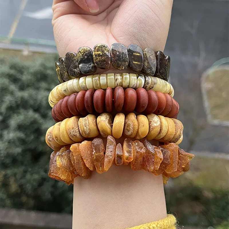 Original Amber Bracelets for Unisex New Genuine Irregular Beads Natural Black Medical Green Healing Jewelry Factory Unique Gift