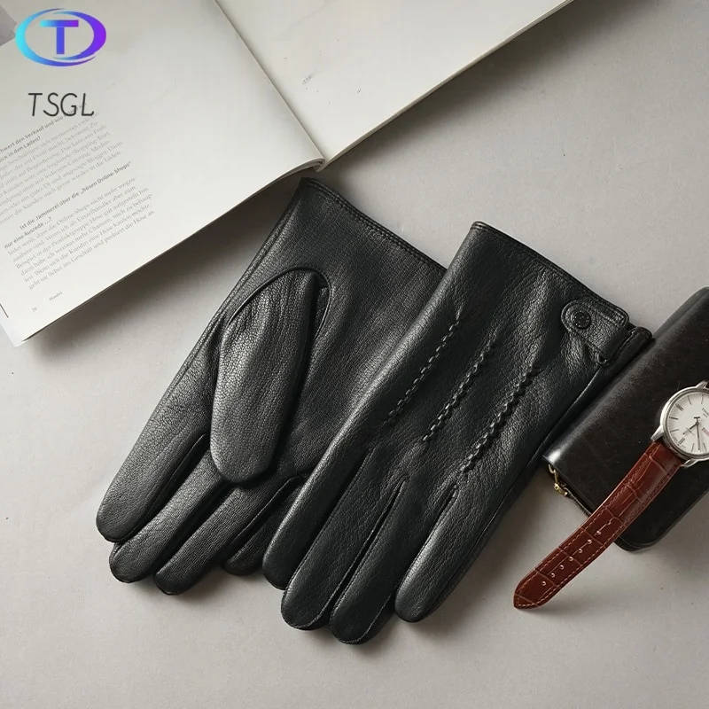 

Winter Gloves For Men Genuine Leather Gloves Outdoor Cycling Black Real Sheepskin Keep Warm Driving Motorcycle Gloves