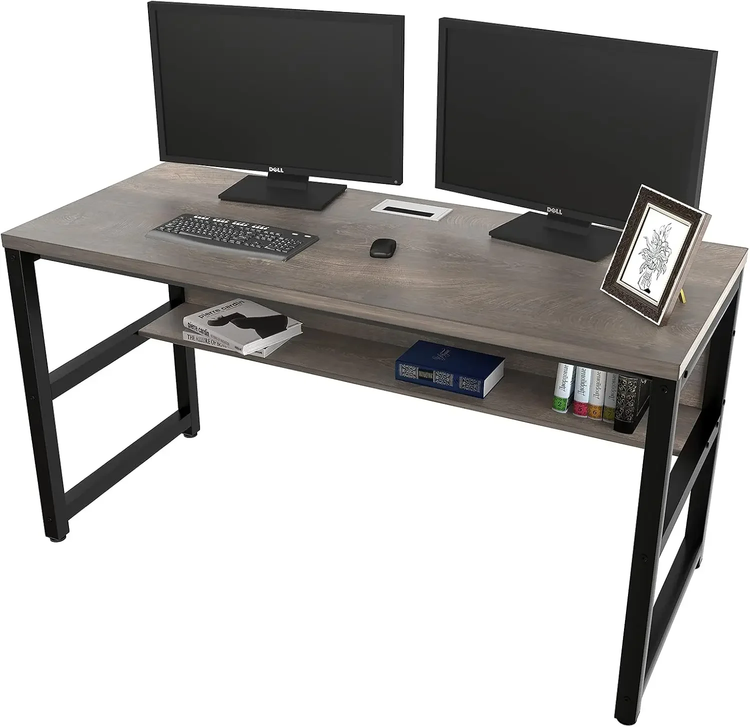 Computer Desk with Bookshelf/Metal Hole Cable Cover 1.18