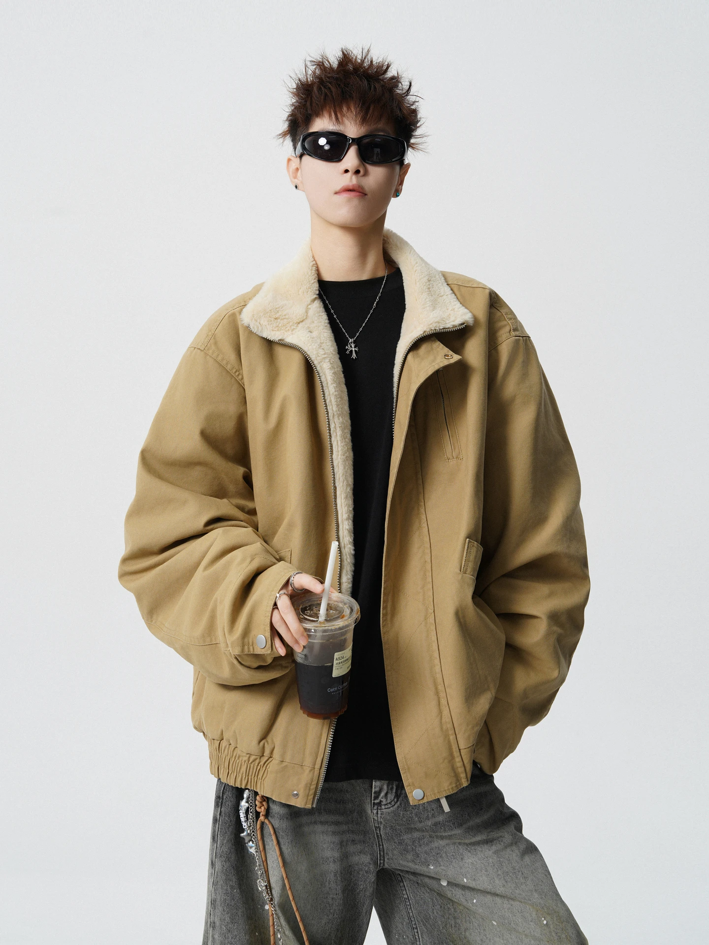 

Warmth And Sle Men's Bomber Jaet Flight Cotton Workwear Coat Stand Collar Thiened Youth Faion Winter Outerwear