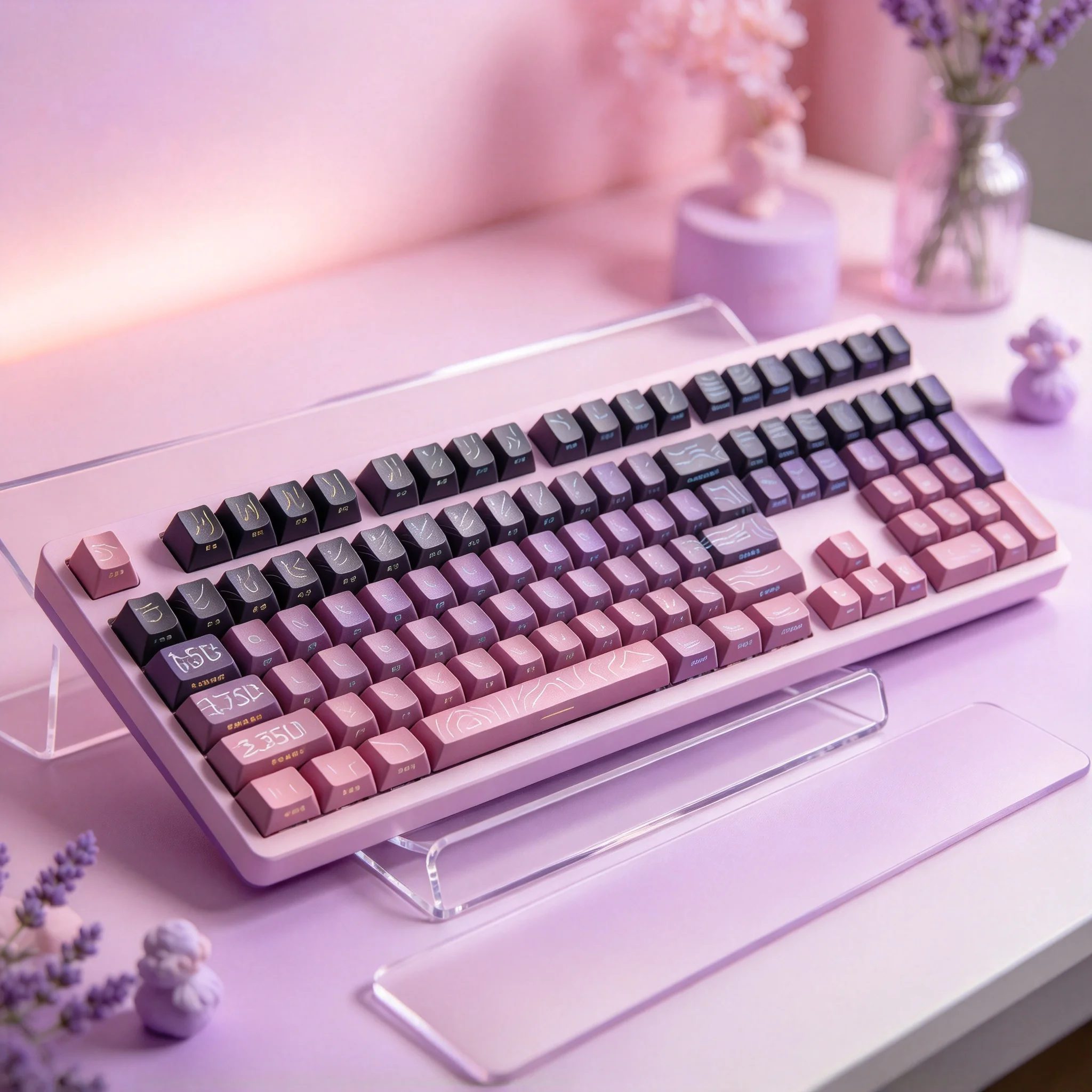 Conjunto de 133 teclas PBT, com impressão topográfica nas laterais, efeito RGB translúcido, perfil Cherry, para teclado mecânico.