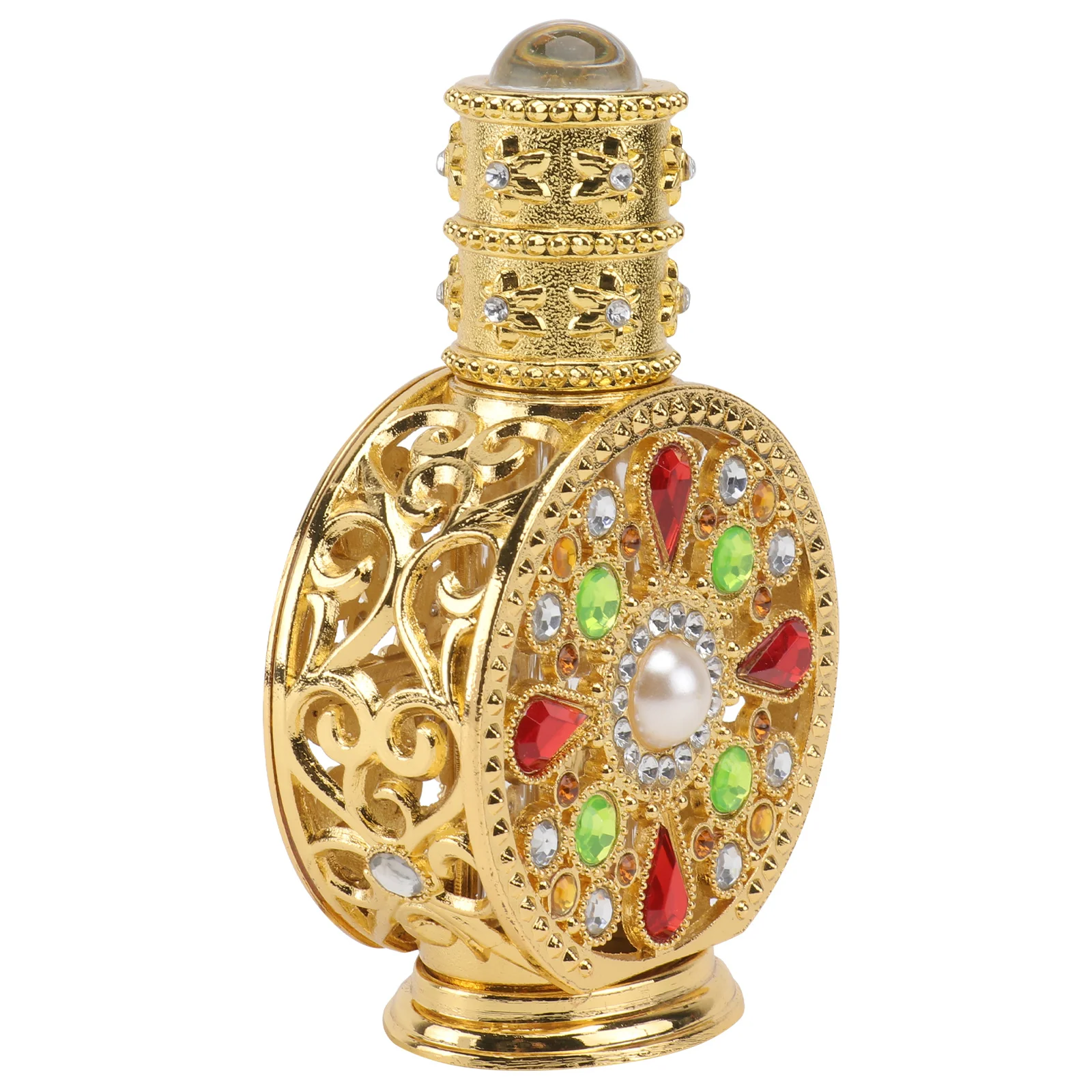 

1pc Glass Perfume Bottle Refillable Essential Oil Container Travel Size Diamond Inlaid Empty Bottle For Home Decor Vintage Style