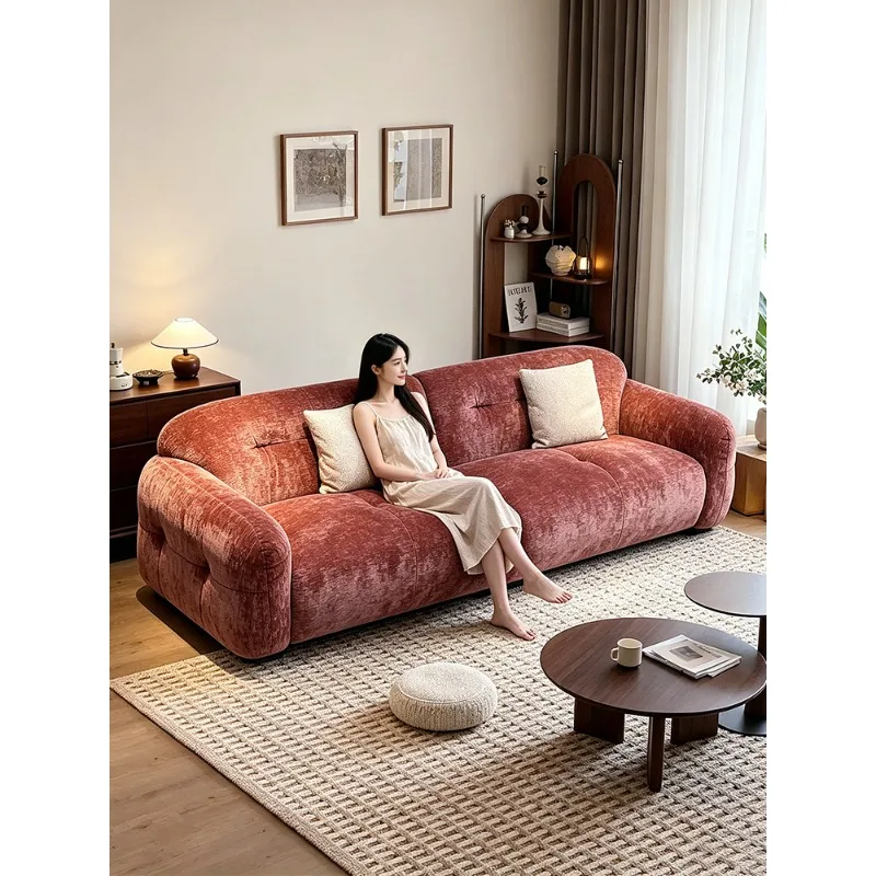 Medieval fabric sofa, living room household small apartment retro backrest soft bag straight sofa