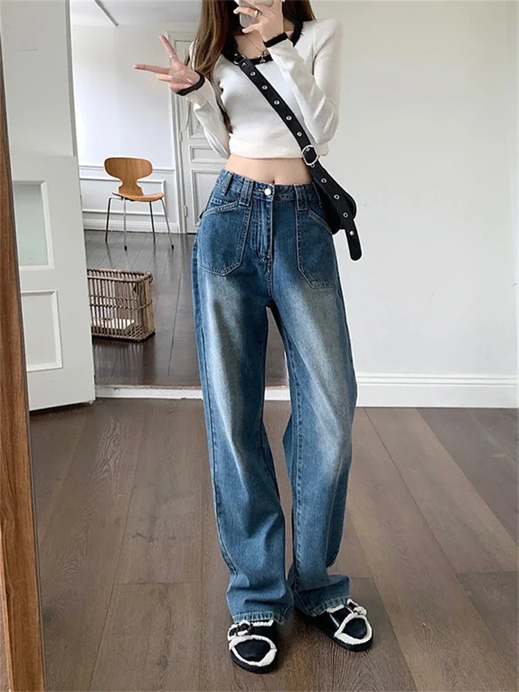 Jeans de Style Coréen pour Femme, Poches Boutonnées, Wiltshire, Vintage, Confortable, ChimRespirant, Streetwear, Simple, Loisirs, Printemps