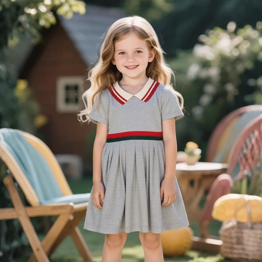 

Children Dresses Summer Short Sleeve A-line Skirt Striped College Style Princess Skirt Girls Summer Short Sleeve Neck Skirt