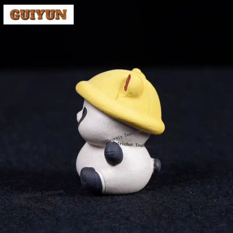 Yixing Purple Clay Yellow Cap Panda Tea Pet Aesthetic Tea Games Tea Figurine Play Toys Tea Statue Ornaments Can Be Raised Craft