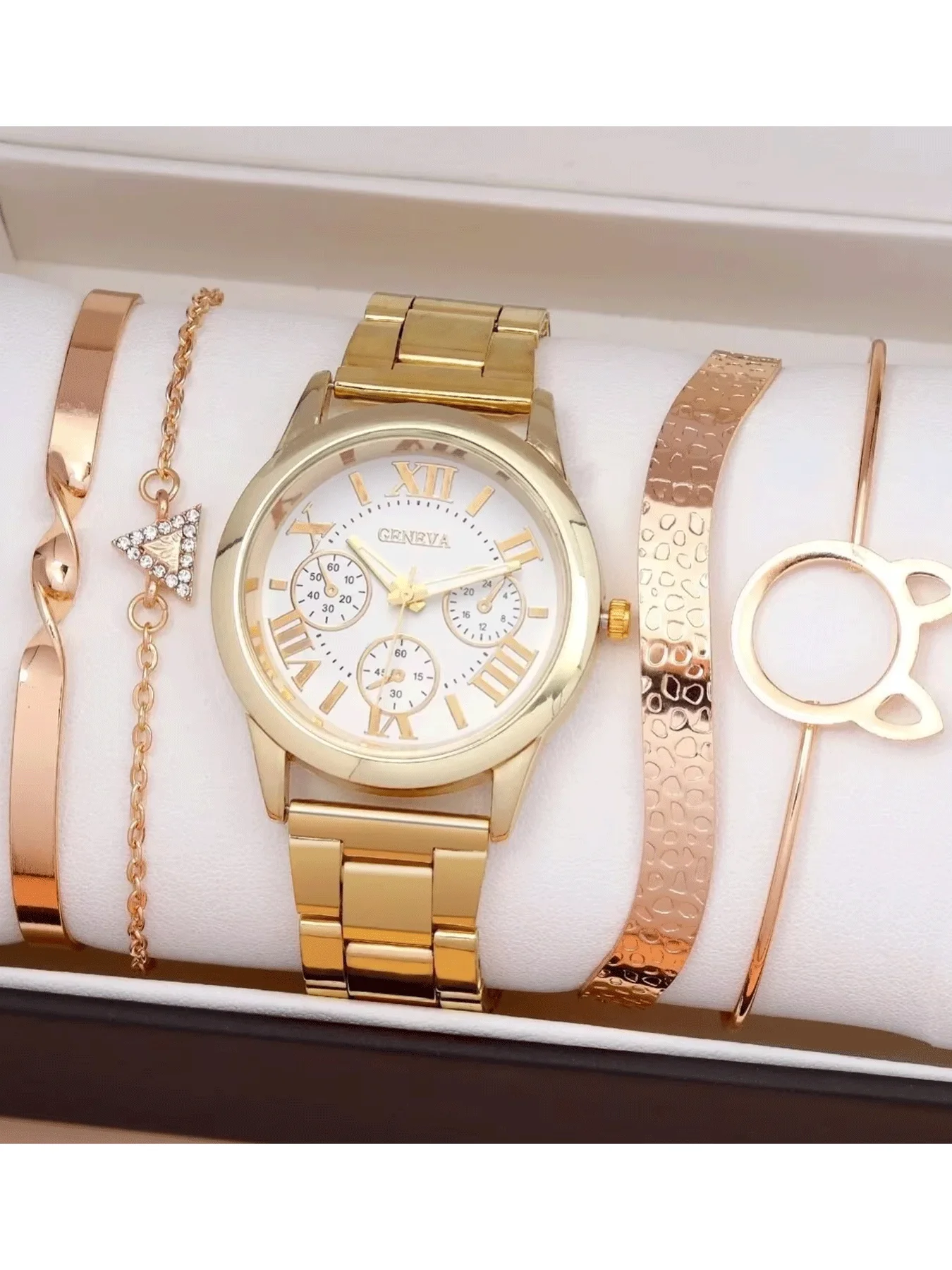 5-piece exquisite and versatile women's watch set, fashionable quartz watch, casual steel strip watch, women's watch set