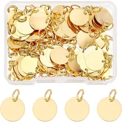 100Pcs Brass Stamping Blank Tag Charms 12mm Flat Round Metal Stamps Tags Golden Blanks Pendants with Jump Ring for Bracelet