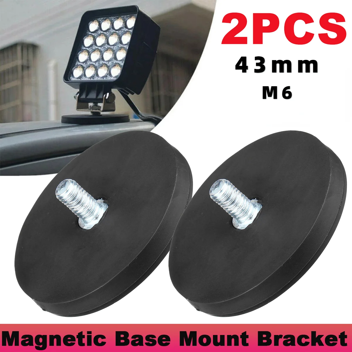 2PCS 43mm M6 Bolt Magnetic Base Mount Bracket Clamp LED Work Light Bar Holder SUV Offroad