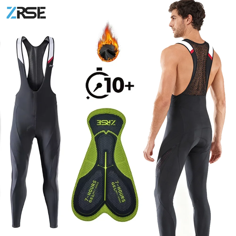 

ZRSE Winter Thermal Fleece 10H Cycling Bib Pants Mountain Bike Zipper Cycling No sense restraint Tights Pro Team Padded MTB Bike