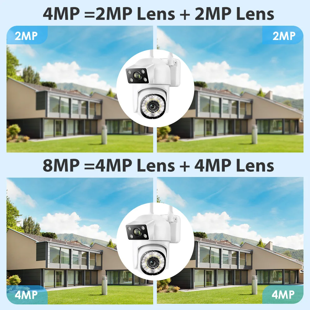 8MP Dual Lens Wifi Survalance Camera Color Night Vision 8X Digital Zoom Ai Auto Tracking Cloud Outdoor Wireless Security Cameras