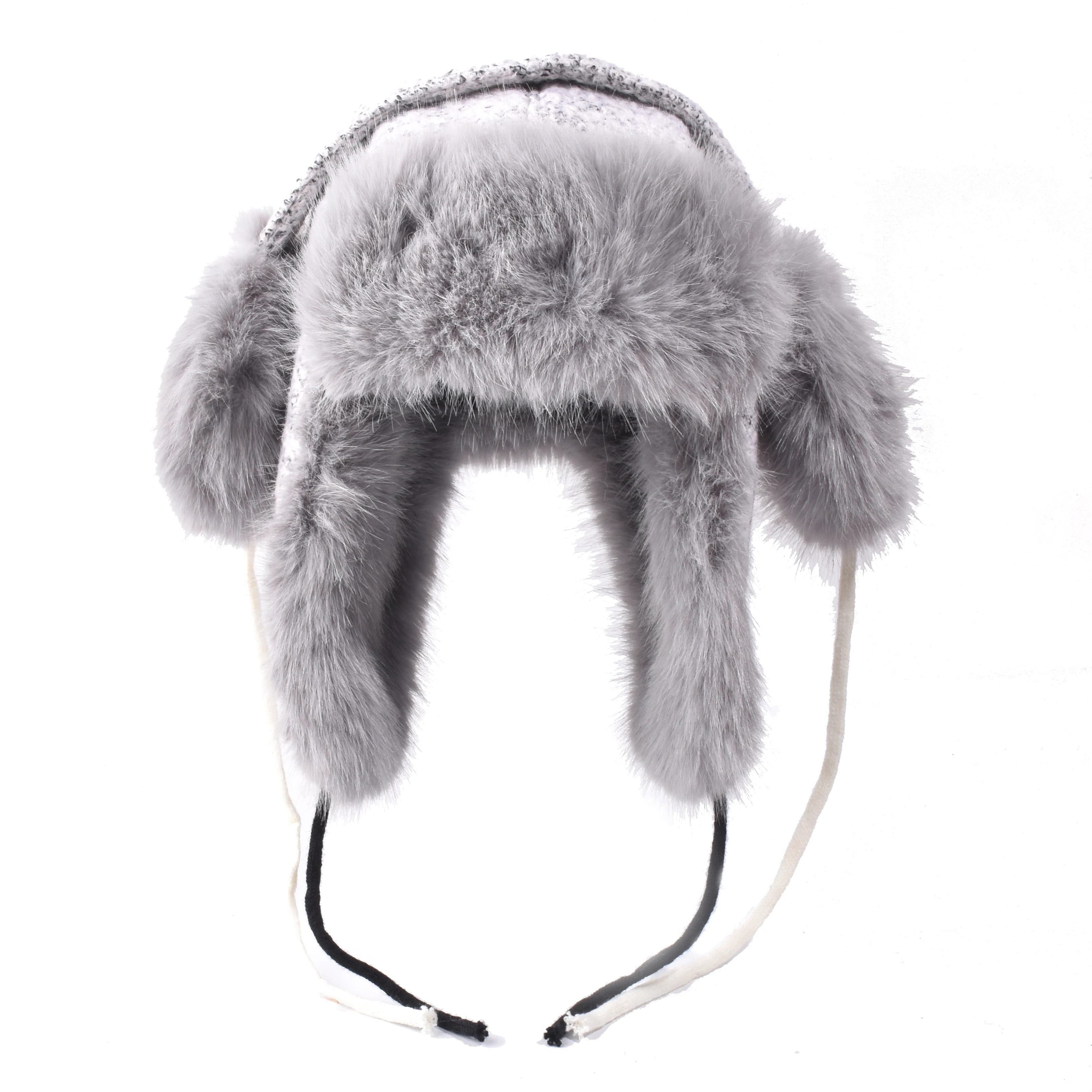 2025 neue Pelzmütze Männer Russische Uschanka Bomber Hüte Weiß Warme ohrenschützer Pilot Hut Winter Warme Echt Kaninchen Fell Earflap Männer schnee Kappen