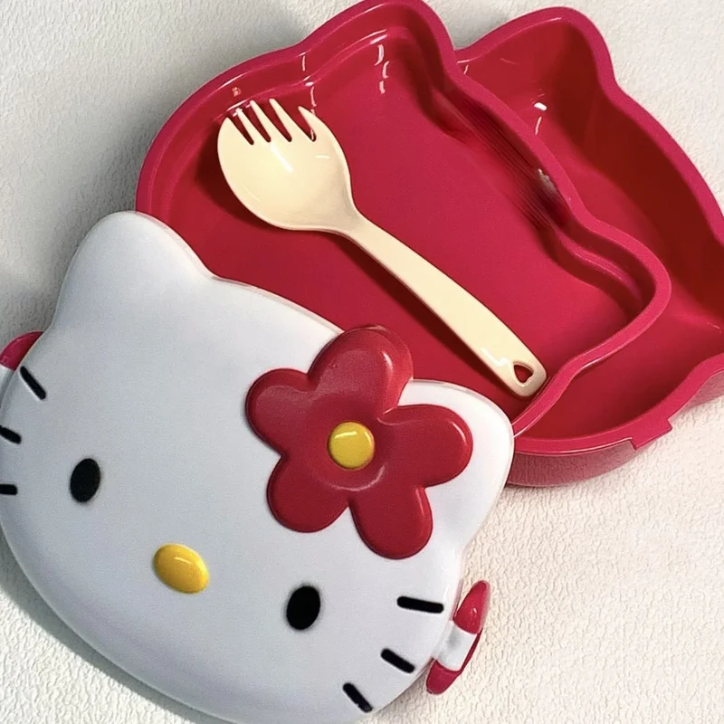 Hello Kitty Lunch Box Double Plastic Cartoon Anime Student Fruit Box Sealed Portable Girl Picnic Storage Container Cutlery Cute