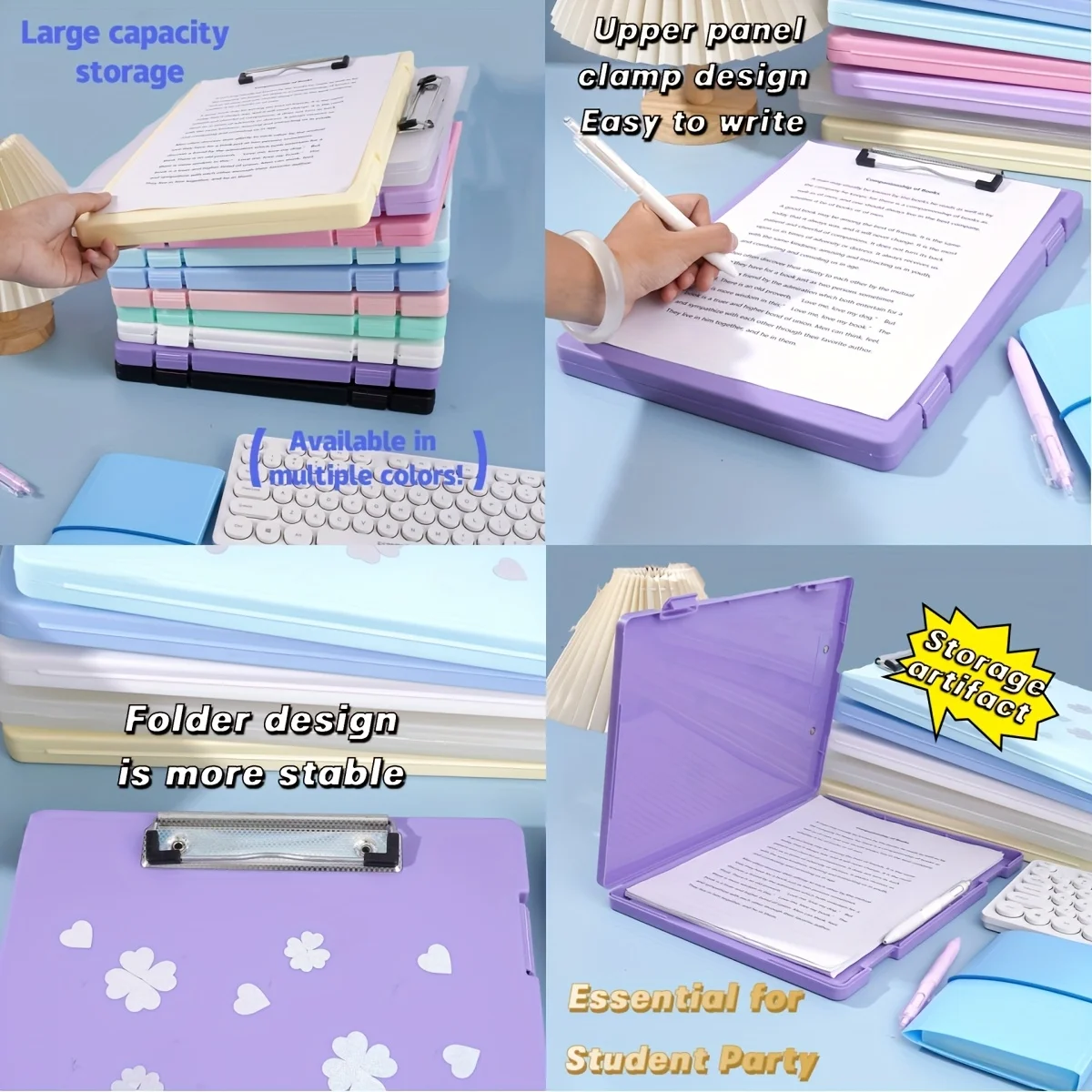 

Multi-Functional File Folder Organizer, Large Capacity, Plastic, with Double Buckle Opening, for Student, Office, Exam Paper, DI