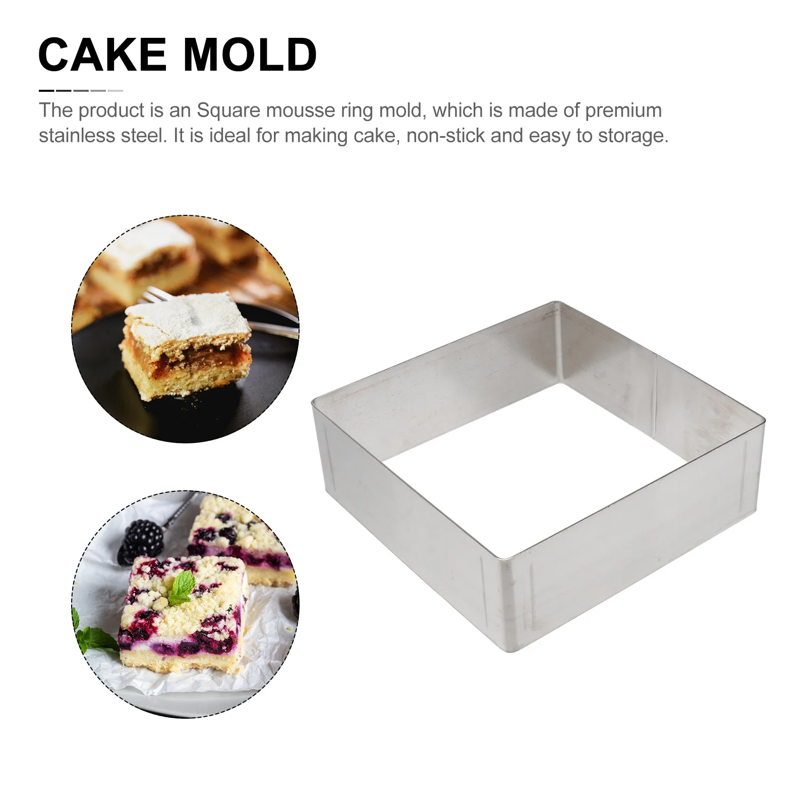 

8 Inch Square Stainless Steel Mousse Cake Ring Reusable Non-Stick Baking Mold for DIY Pastry Dessert Making Tool