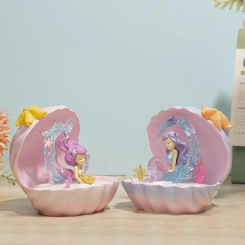 女の子のためのオーシャンプリンセスシェルナイトランプ、スターライト、ベッドルームマーメイドデコレーション、デスクトップ雰囲気の装飾品