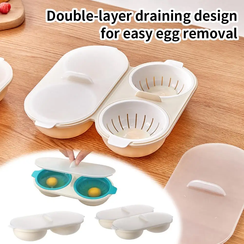 Creative 2/4 Cavity Eggs Poacher, Food Grade Pans Double Cup Egg Boiler Egg Cooker Microwave Egg Poacher with Lid Kitchen Tools