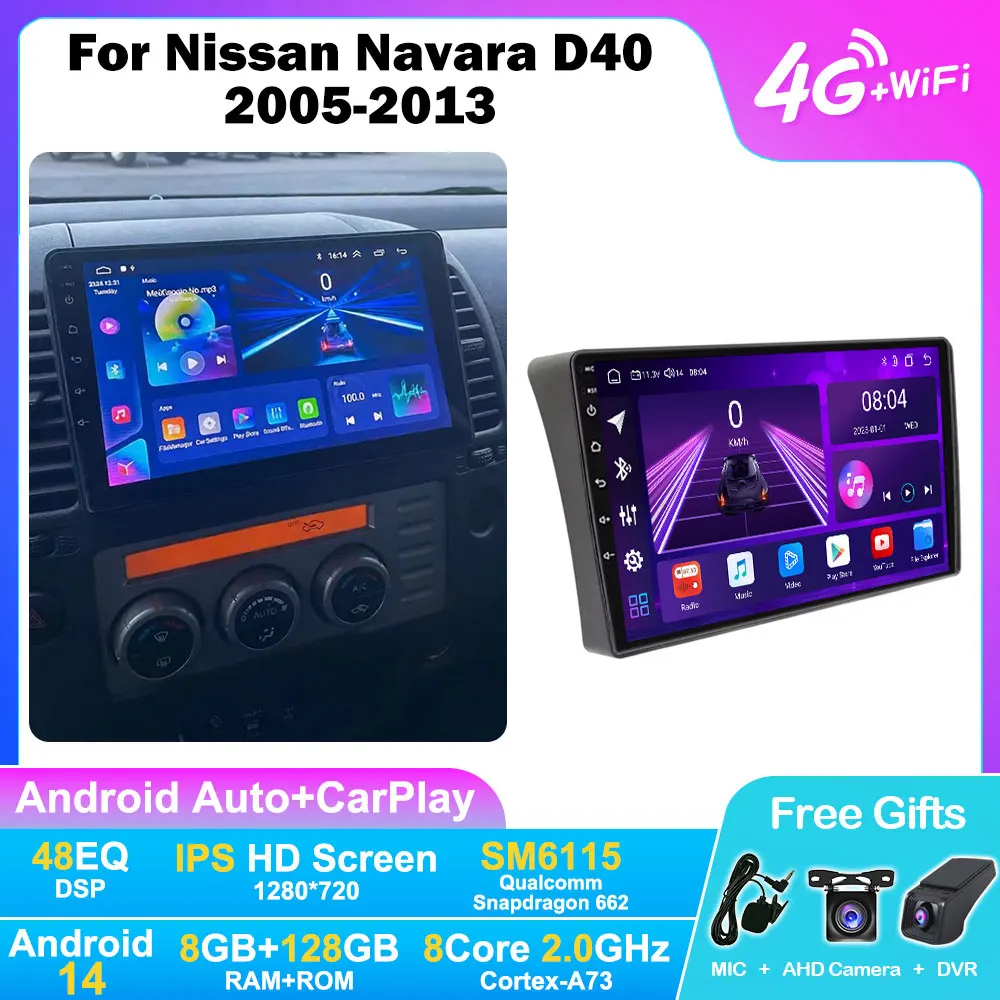 Android 14 Car Radio For Nissan Navara D40 2005-2013 9inch Carplay Auto GPS Navigation 4G 8Core Multimedia Video Player IPS HD