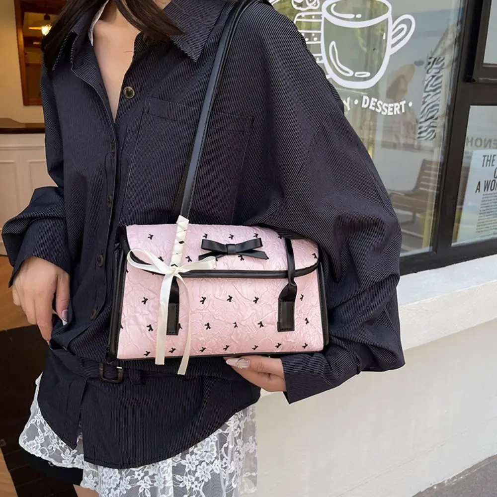 

Casual French French Stick Handbag Sweet Bow Ribbon Underarm Bag Y2K PU Bow Shoulder Bag School
