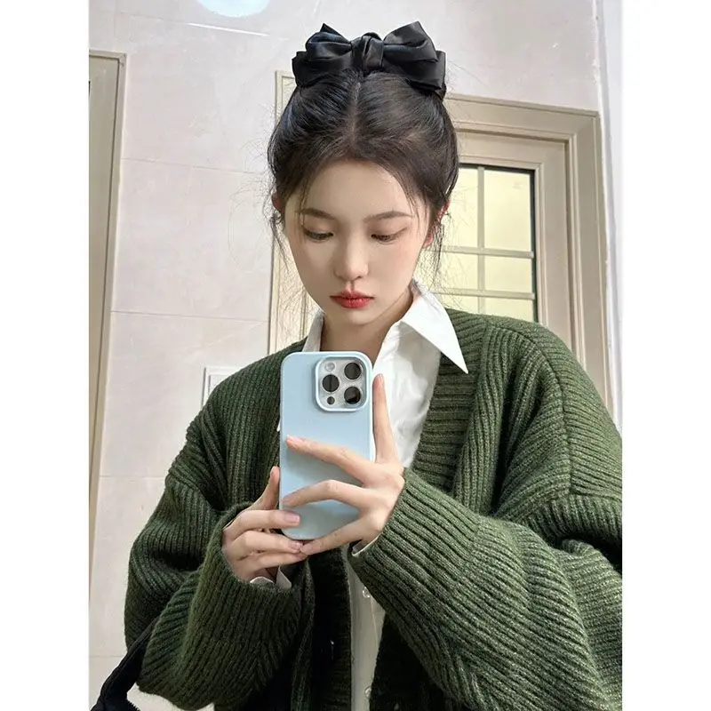 

New 2024 Loose Knitting Cardigan Women Long Sleeve Knitted Jacket Leisure Autumn Basic Fashion Warm Korean Style Sweater V164