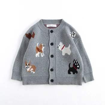 MILANCEL Spring Children's Sweater Jacket 1-8 Y Jacquard Cute Dog Boys Single Breasted Buckle Cardigan Top Girls Knitted Sweater