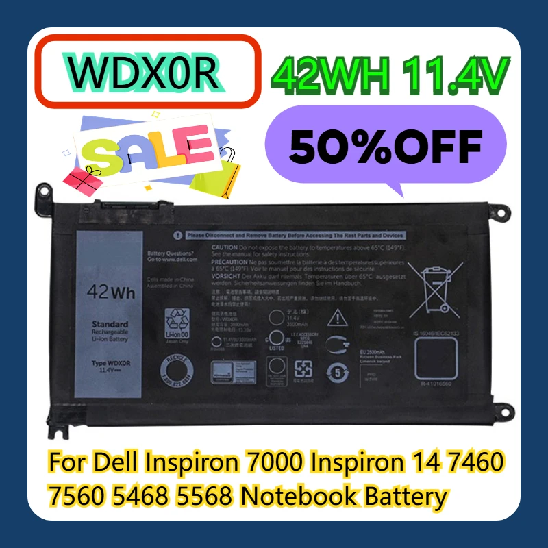 

For Dell Inspiron 7000 Inspiron 14 7460 7560 5468 5568 WDX0R Notebook Battery