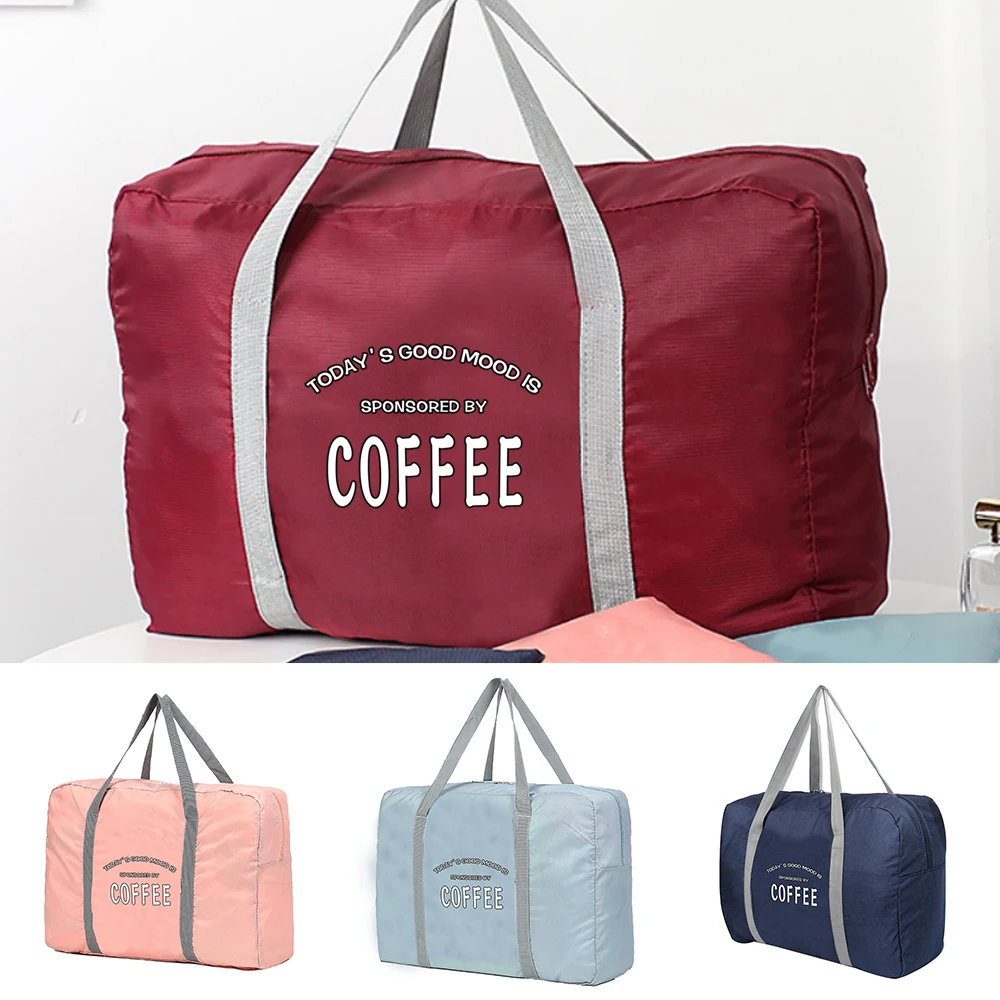 Foldable Travel Bags Portable Clothing Organizer Women Handbags Luggage Bag Happy Life Print Duffle Bag Travel Accessories