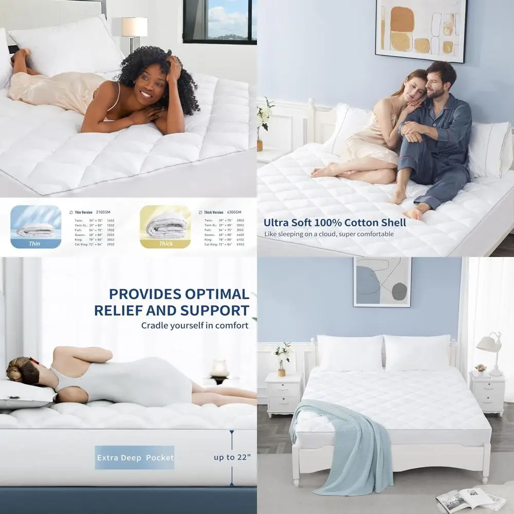 

Hypoallergenic Cotton Mattress Pad, 18-22 Deep Pocket Quilted Cover, Breathable & Noiseless Protection